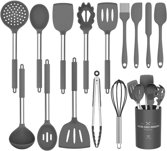 Silicone Cooking Utensil Set,Umite Chef Kitchen Utensils 15pcs Large, Gray